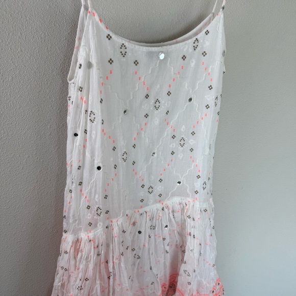 Juliet Dunn Nomad Embroidered Mirrored Cotton Mini Dress White Coral Boho 6/8 - Picture 12 of 15
